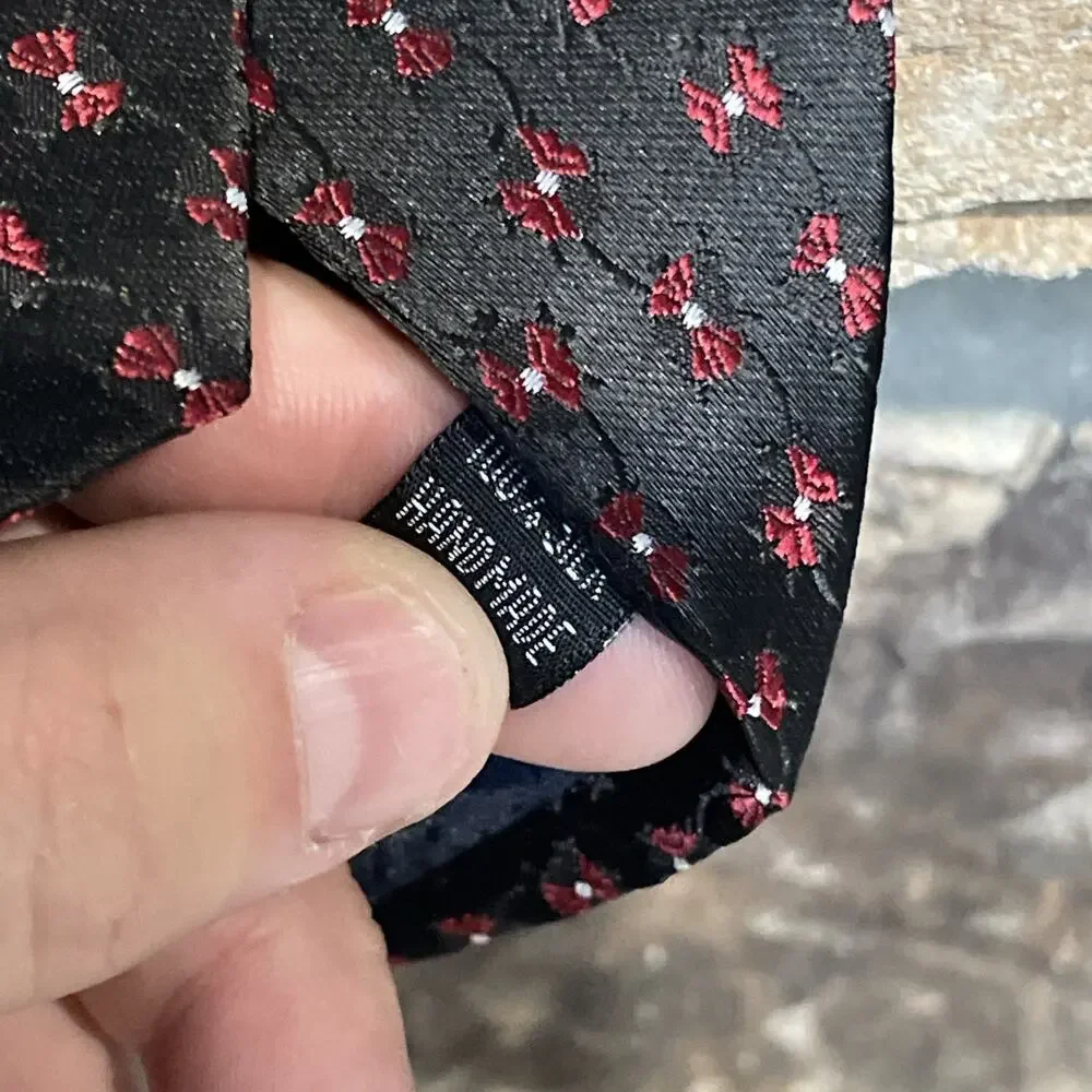 Kai Long Tie 100% Silk Black/red Bow Pattern Handmade